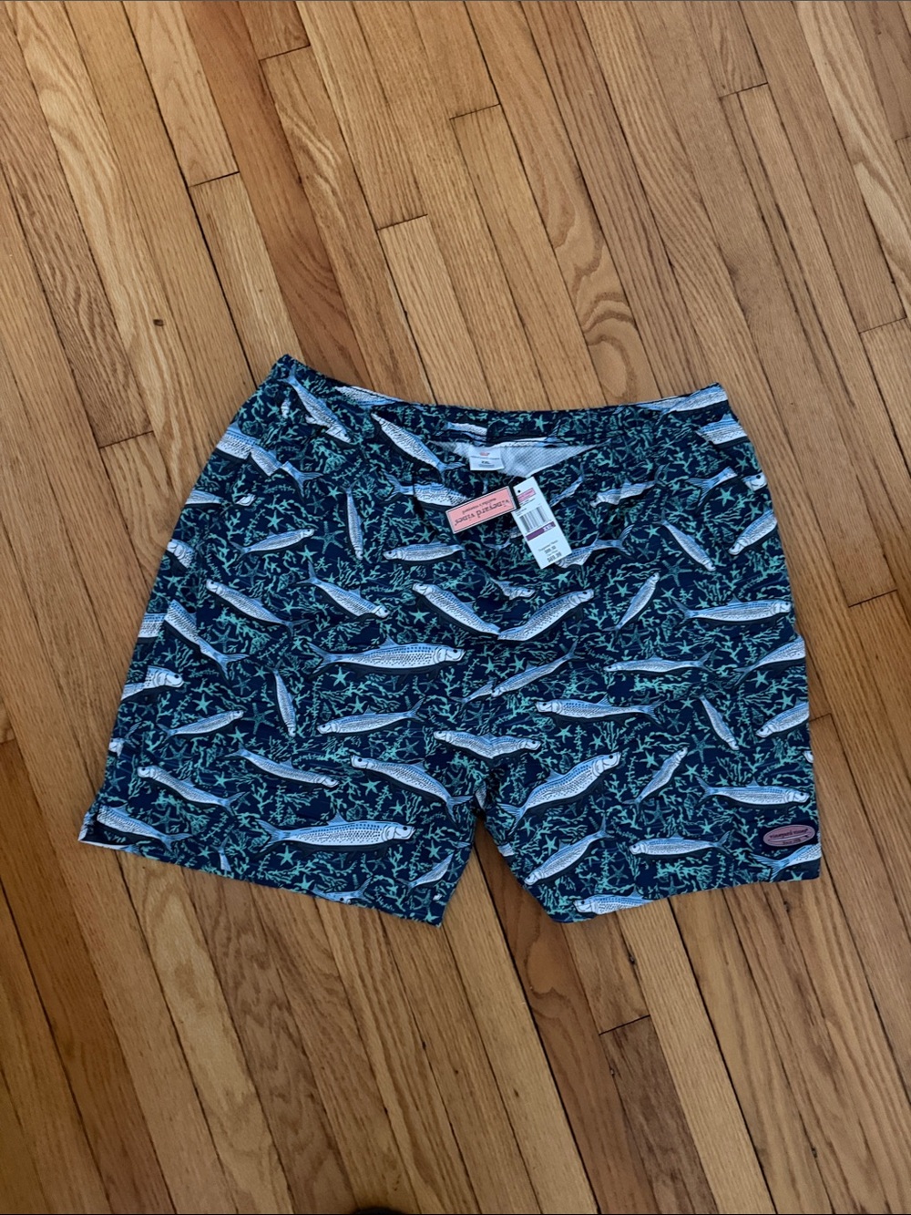Vineyard Vines Navy and Light Blue Tarpon Print Swim Shorts